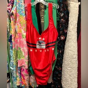 Anheuser-Busch Budweiser red woman’s Baywatch style swim suit Retro Vintage 1997
